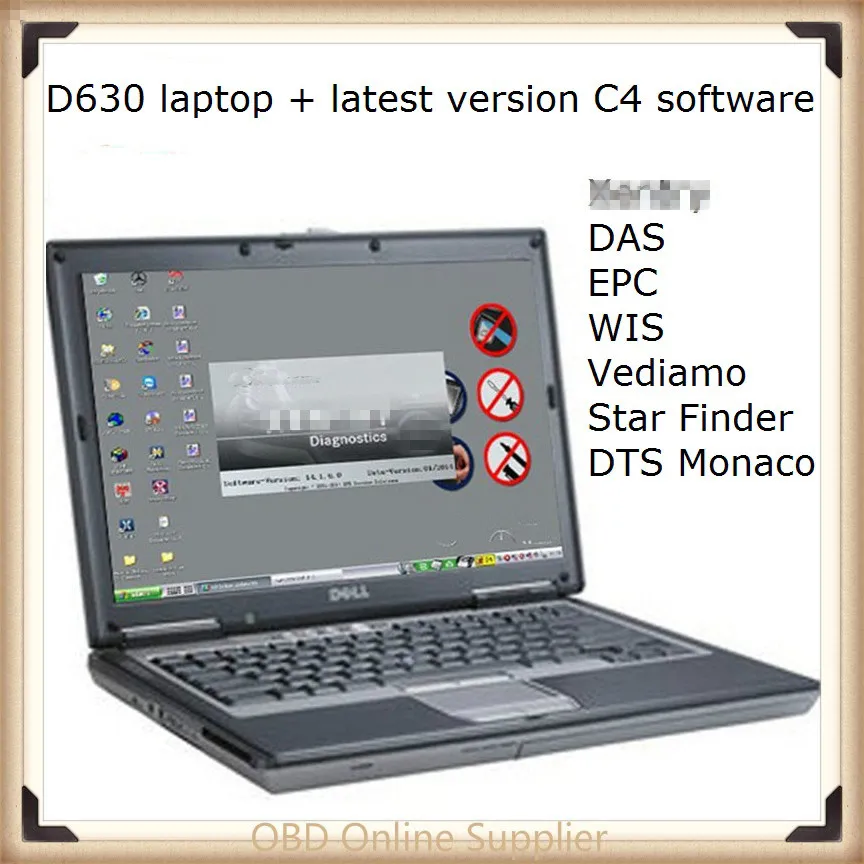 2018 автомобилей диагностический компьютер Dell D630 с звезды MB SD C4 C5 Xentry/DAS/Vediamo/DTS monaco