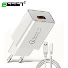 ESSIEN 18 Вт быстрое зарядное устройство 3,0 ЕС вилка для мобильного телефона микро USB быстрое зарядное устройство USB адаптер настенное зарядное устройство микро USB кабель для планшетов
