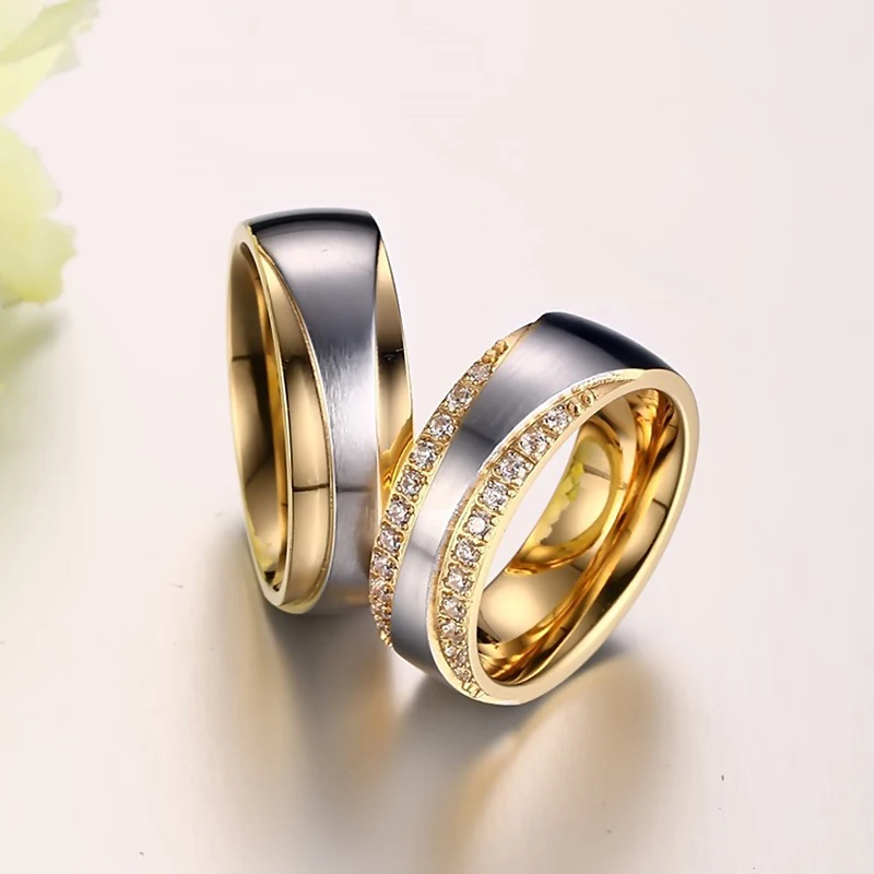 Пара Кольца для мужчин и женщин золотого цвета из нержавеющей стали кольцо обещание любимого Дня Святого Валентина подарок Белый позолоченный браслет