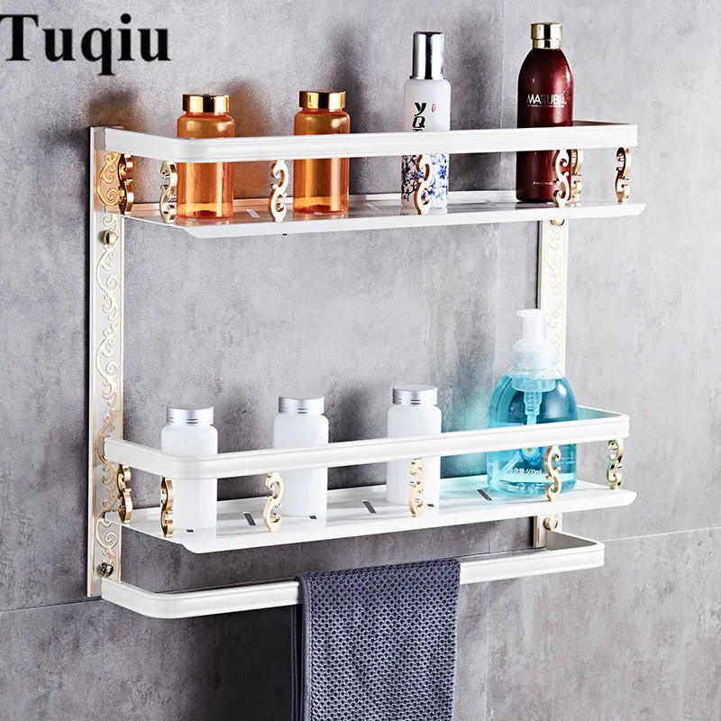 Billig Badezimmer Zubehör Set Aluminium Geschnitzte Bad Hardware Sets Handtuch Rack, Papier halter Wc Pinsel Halter Weiß und Gold