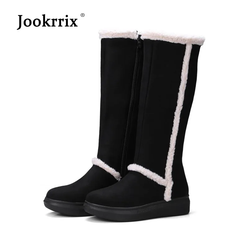 

Jookrrix Warm Shoes Women Fashion Brand Mad Calf Snow Boots Winter Lady chaussure Female Patchwork footware Flock Black with Fur