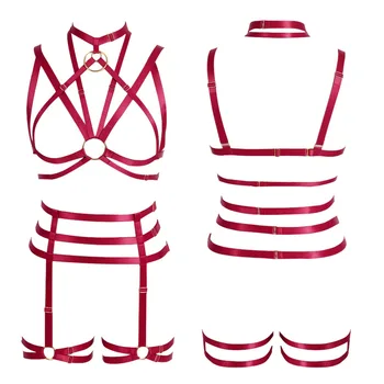 

Body Harness Set Plus Size Elastic Strappy Top Bra Punk Gothic Women Garter Belts Full Bondage Lingerie Adjust Sexy Night Club