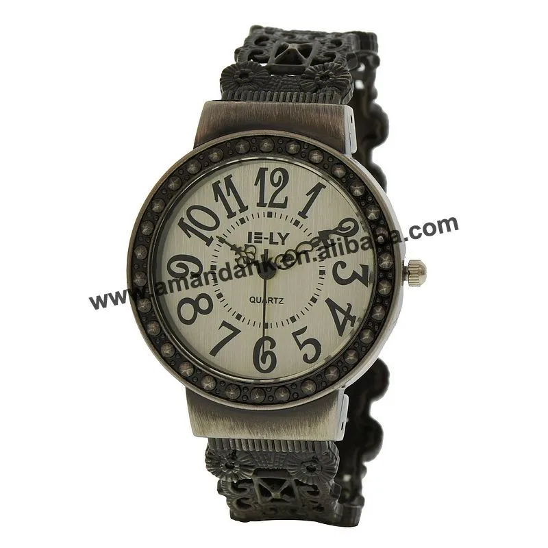 100 шт./лот E-LY часы с винтажным браслетом женская сплава кварцевые Bronz часы, Лидер продаж полый браслет Для женщин наручные часы