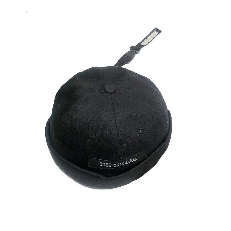 

Spring and Autumn Yuppie Patch Solid Cotton Skullcap with Long strap Vintage Cap Hip Hop Hat without Visor Folding Cuff Beanies
