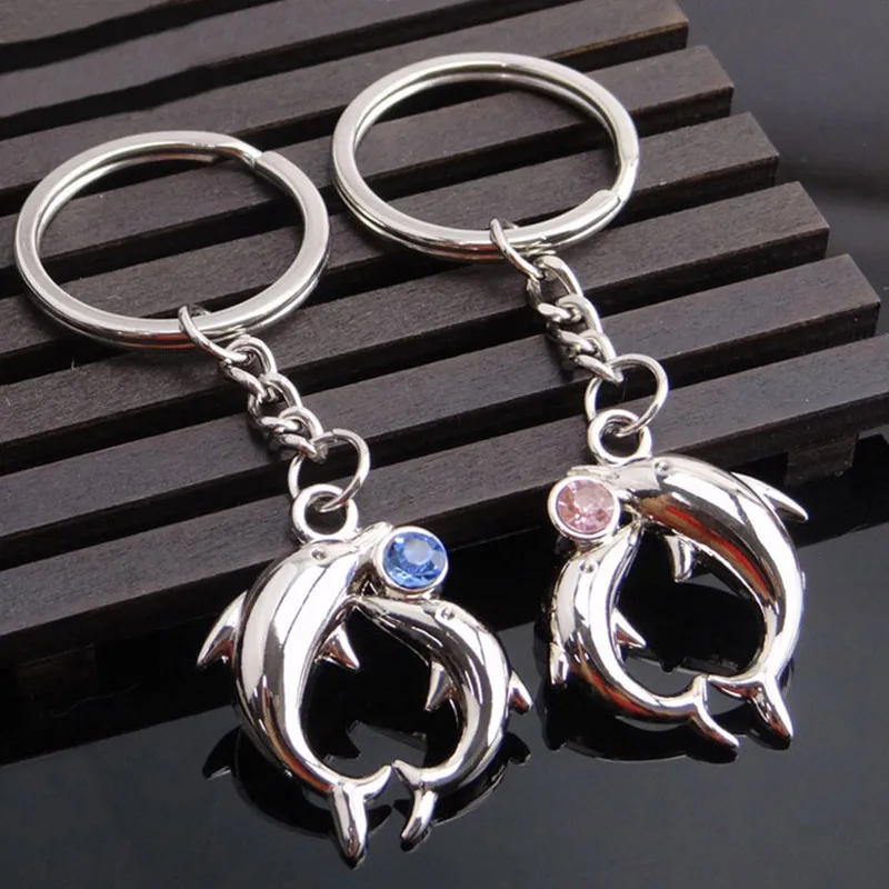 

ZIRIS 2PCS/ set Dolphin Keychain Rhinestone Crystal Keyring Car Key Chain Women Key Holder Ring Bague Wholesale Jewelry Gifts