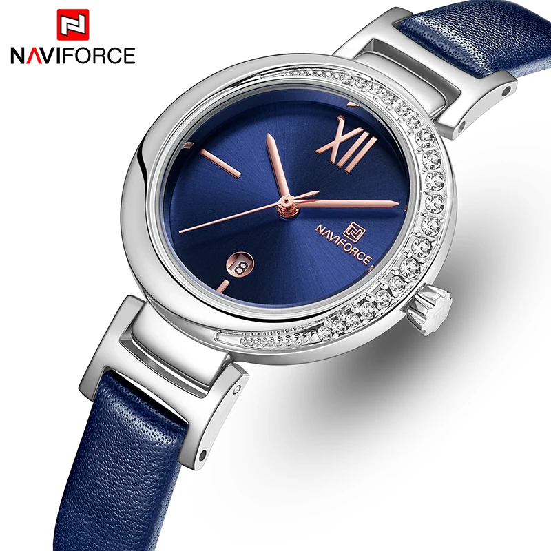 Cena NAVIFORCE kobiety oglądać najlepsze marki mody luksusowe panie kwarcowe zegarki dziewczyna sukienka data zegar skórzany Montre Femme Reloj Mujer