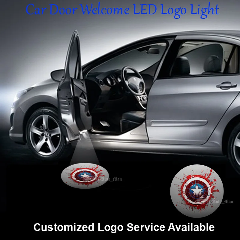 

2x Captain America shield Logo Car Door Welcome Laser Projector Ghost Shadow Puddle LED Wired Light #C0126