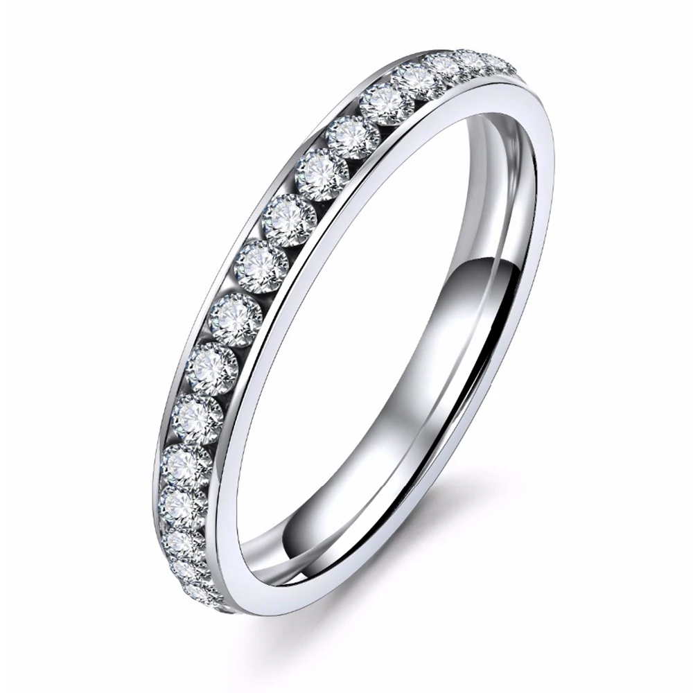 Инкрустационное однорядное кольцо с кристаллами для женщин, роскошное очаровательное серебряное кольцо для любви, обручальное кольцо из нержавеющей стали, ювелирное изделие, прямая