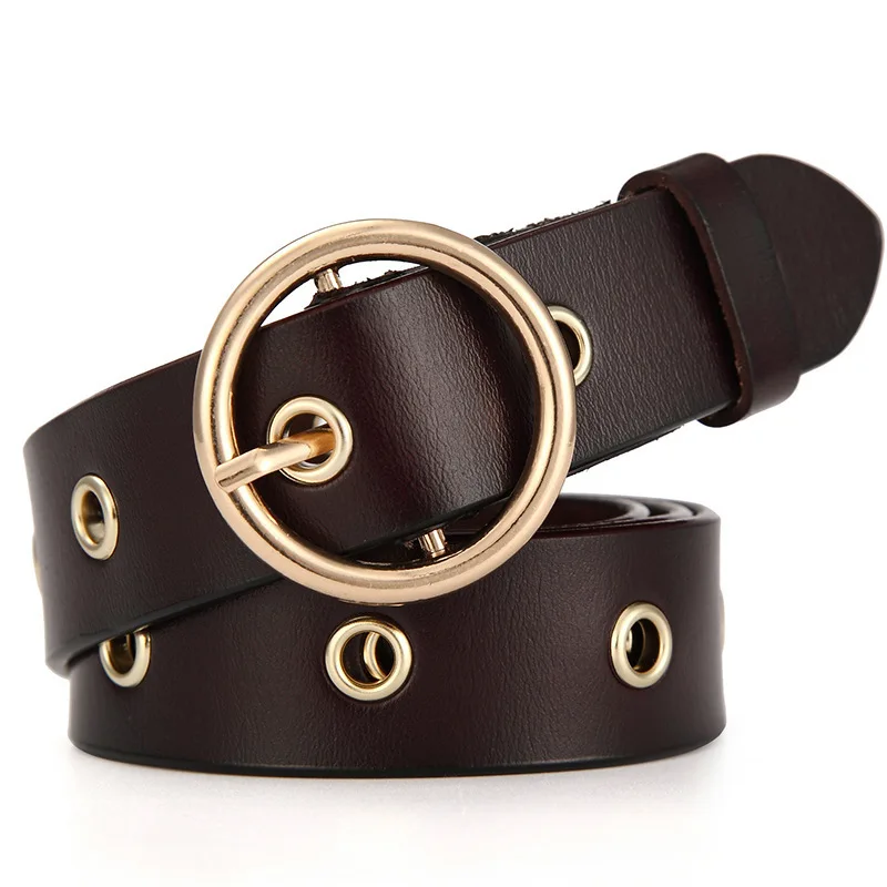 

PYBETA 2017 Women's Real Leather Casual Round Buckle Female Fine Decoration Hollow Pin Buckle Belt Girl Waist Band