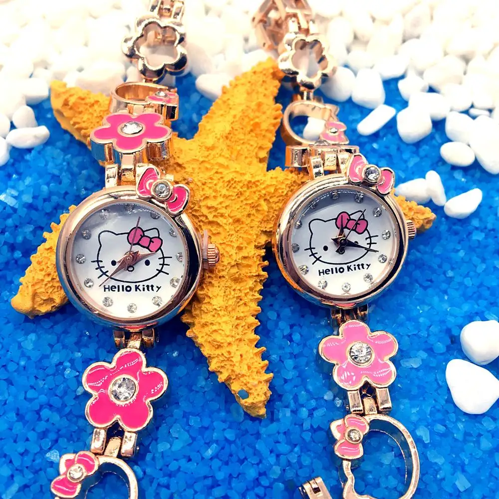 Children's Hello Kitty Women Watch Ladies Metal Fashion Girls Watches Kids Bracelet Wrist Watch Quartz Clock Gift montre enfant