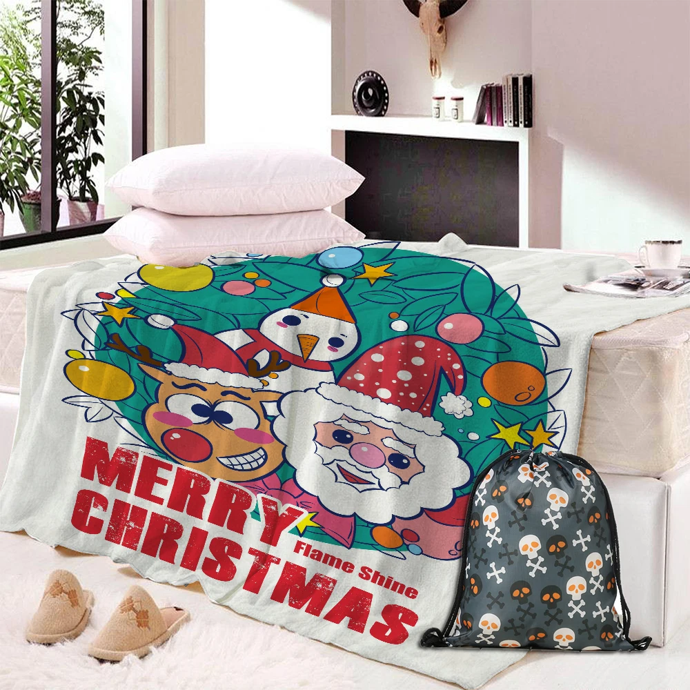 

Dropship Christmas Decorations For Home Blanket Fleece Fabric Snowman Santa Pattern Print Warm Autumn Winter Blanket