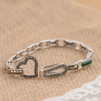 

S925 sterling silver silver craft inlaid with natural stone women bracelet simple and beautiful new products