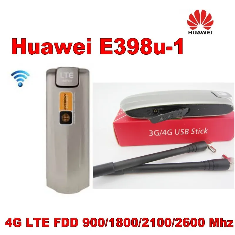 Открыл Huawei E398 E398u-1 Cat3 100 Мбит/с 4 г LTE FDD 900/1800/2100/2600 мГц Беспроводной модем плюс 2 шт. антенны мобильного широкополосного доступа