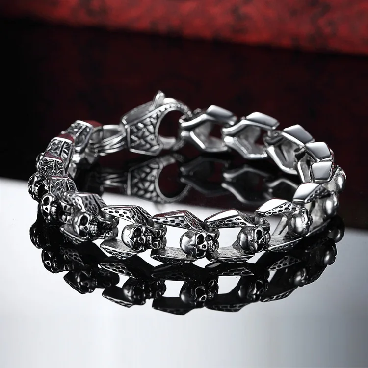 Винтажный панк стиль из нержавеющей стали обтягивающая, с черепом цепочка браслет Байкер Уникальные готические браслеты мужские высококачественные вечерние ювелирные изделия
