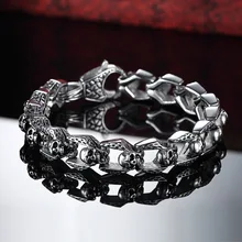 Винтажный панк стиль из нержавеющей стали обтягивающая, с черепом цепочка браслет Байкер Уникальные готические браслеты мужские высококачественные вечерние ювелирные изделия
