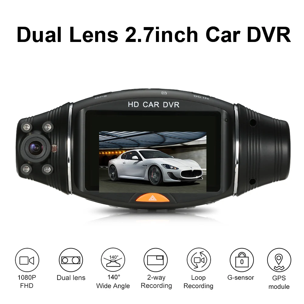 

1080P HD 2.7'' Dual Lens 140 Degree Wide Angle Night Vision Dash Cam Car DVR Video Recorder Camera GPS Shooting Automatically