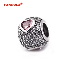 Подходит для Пандора браслеты сердце проложить Амулеты с четким и причудливым розовым CZ стерлингового серебра 925-ювелирные изделия бусины