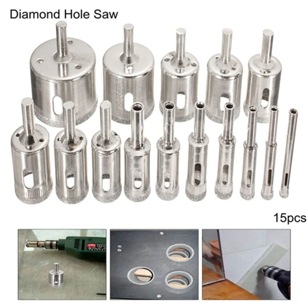 

15pcs/set Stainless Steel Glass Eyelet Punch Die Tool Diamond Hole Opener Marble Tile Drill Hole Glass Corrector Hole Cutter