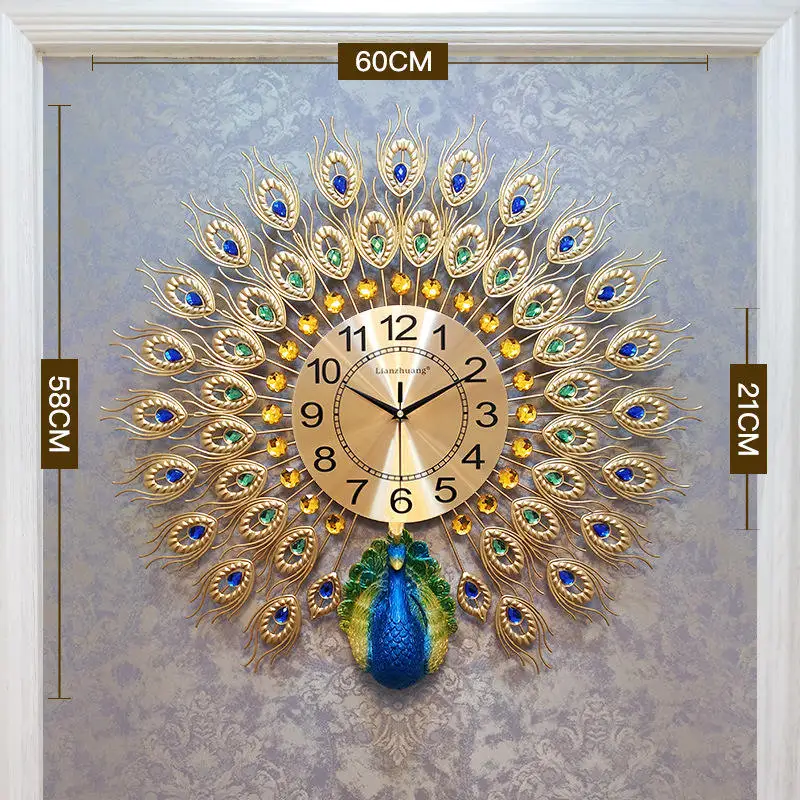 Большие настенные часы с павлиньим кристаллом, современный дизайн, роскошные настенные часы, украшение для дома, гостиной, бесшумные кварцевые часы saati - Цвет: 1
