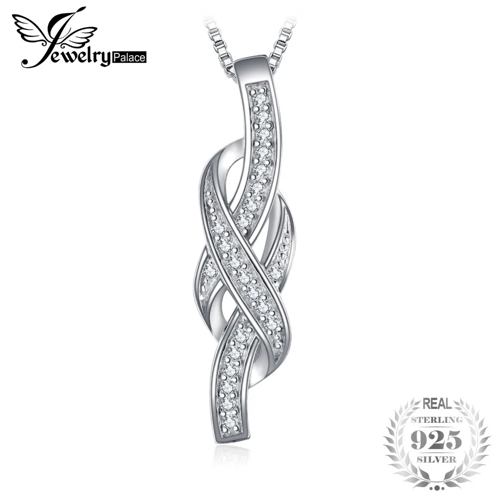 

JewelryPalace Infinity Cubic Zirconia Pendant Necklace For Lovers Genuine 925 Sterling Silver 45cm Box Chain Jewelry