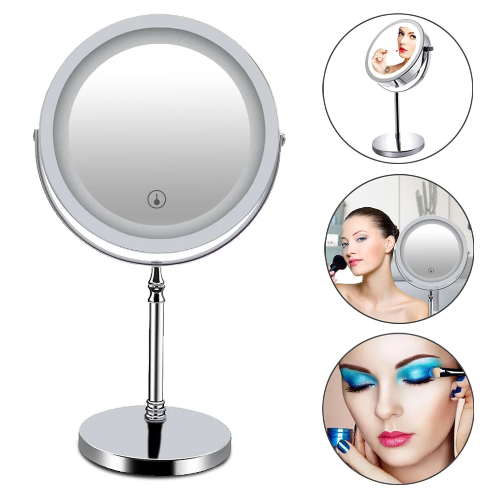 

360 Swivel Sliver LED Touching Mirrors With 10x Magnified Dimmable for Bedroom Bathroom 7 Inch Double Sided Makeup Mirror