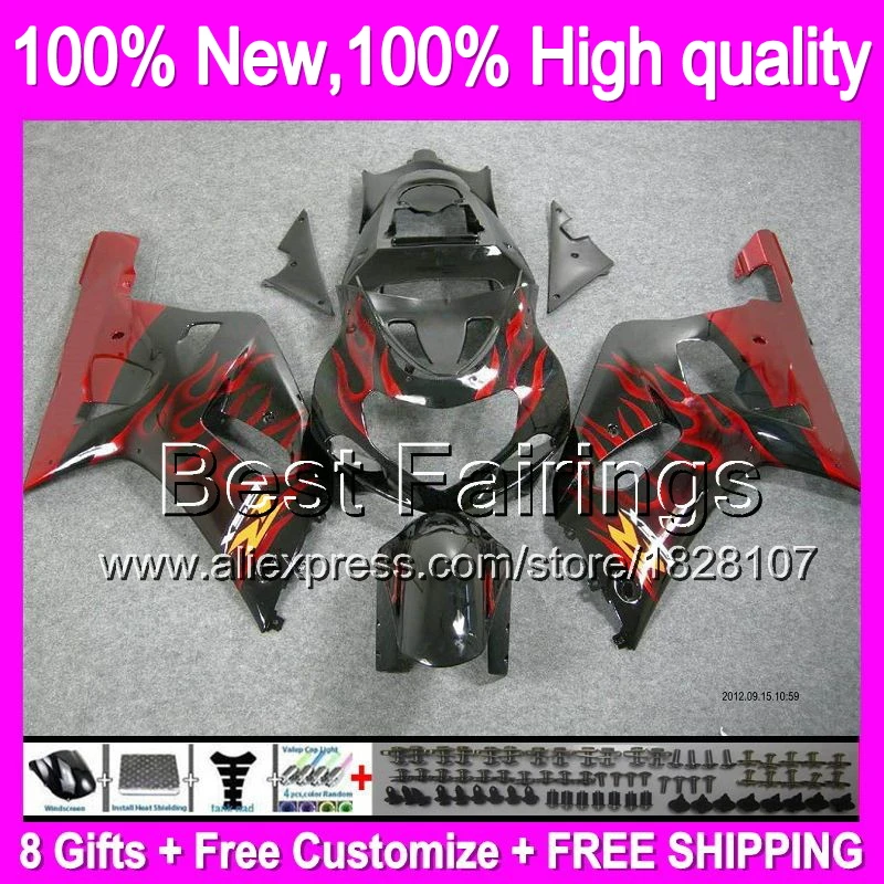 

Fairing K1 Red flames For SUZUKI GSX R750 01 02 03 GSXR750 1B850 GSXR600 K1 Red black R600 GSXR 600 750 2001 2002 2003 +Decal