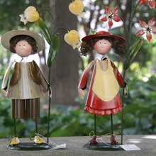 Металлические куклы мальчик и девочка садовые фигурки домашний декор 29*8*14 см