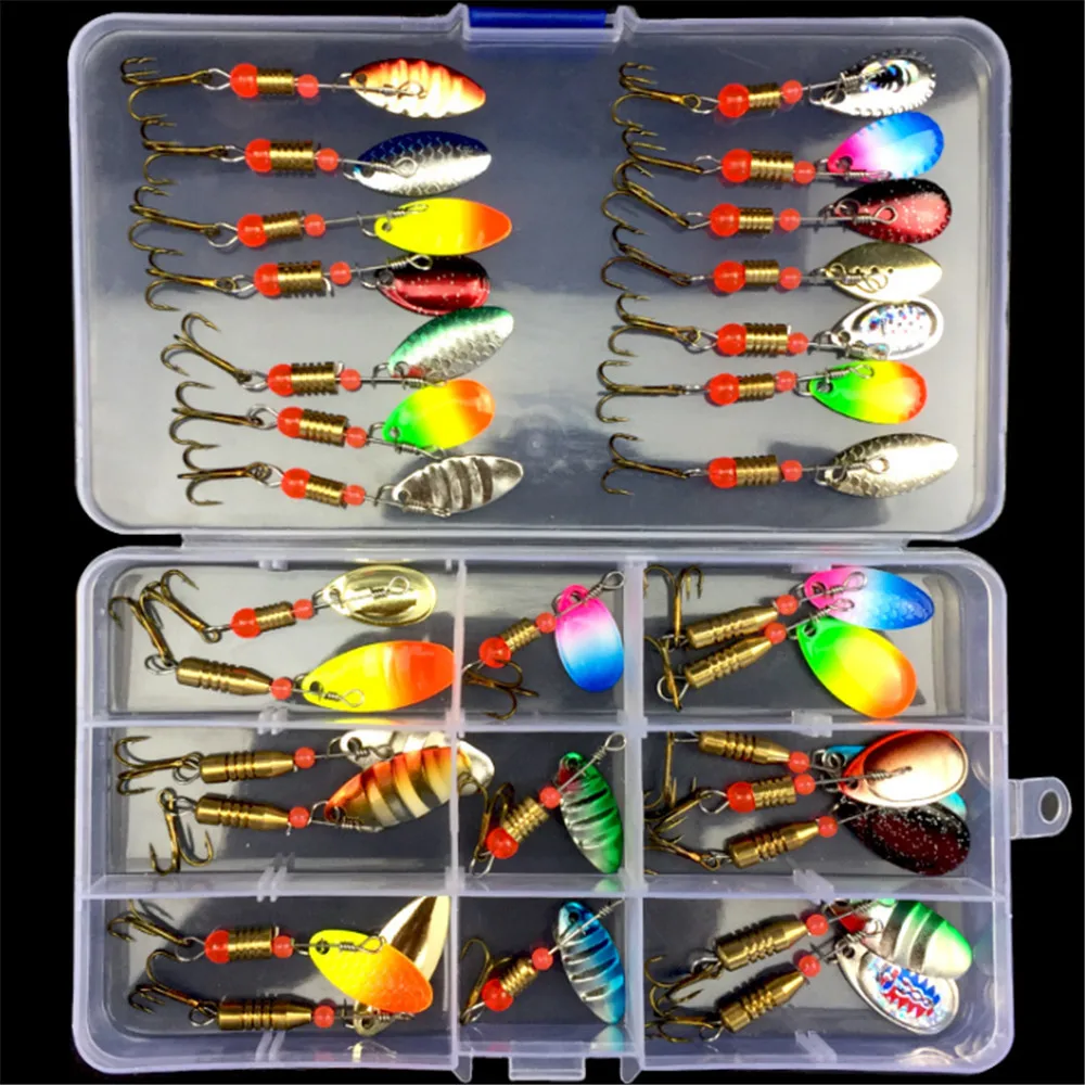 FISHINAPOT 30pcs/10pcs Boxed Mixed Rotating Spoon Fishing Lures Spinner Artificial Sequins Baits For Bass Trout Perch pike|Fishing Lures| - AliExpress