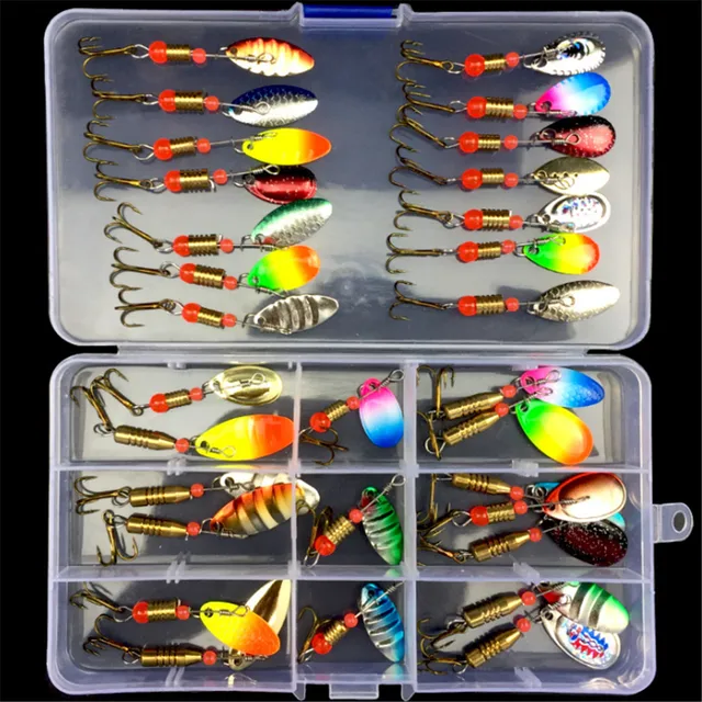 US $6.15 FISHINAPOT 30pcs/10pcs Boxed Mixed Rotating Spoon Fishing Lures Spinner Artificial Sequins Baits Fo