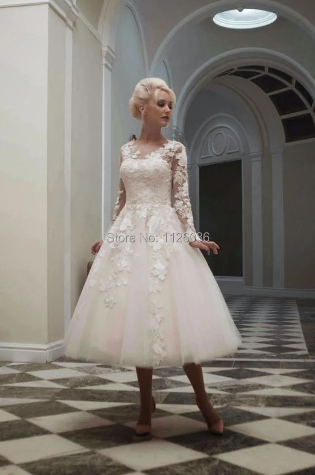 2017 Lovely Tulle Short Bridal Wedding Dress A Line V Neck Long 2017 Lovely Tulle Short Bridal Wedding Dress A Line V Neck Long Sleeves Gowns Custom Made In Dresses From Weddings