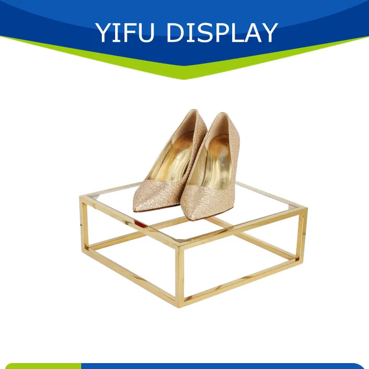 Wholesale Metal Polished Gold Shoe Shelf For Shops, Retail Shoe Display