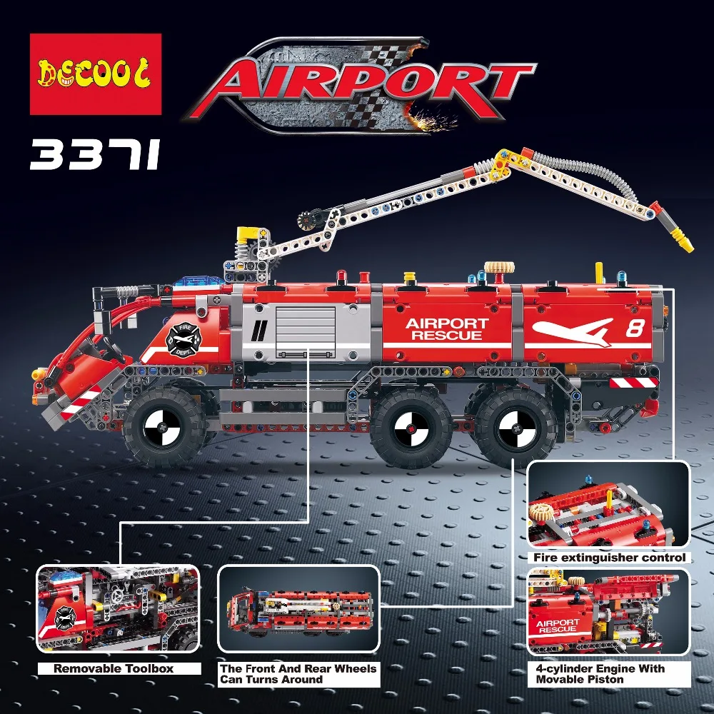 

Decool 3371 1110pcs City Airport Rescue Vehicle Technic 911 Fire Engine Car Firefighter Building Blocks Bricks Compatible 42068