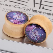 Aliexpress purple flowers burst wood bones real ear piercing jewelry PLUG expansion Earrings plugs and tunnels body jewelry