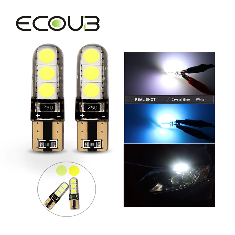 

2 PCS T10 W5W LED Car Interior Light White Ice blue Silicone Lamp 12V 5050 6 SMD Side Wedge Parking Bulb Auto Car Reading Lights
