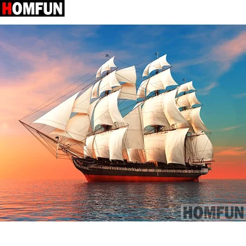 

HOMFUN 5D DIY Diamond Painting Full Square/Round Drill "sailing boat" 3D Embroidery Cross Stitch gift Home Decor A02275