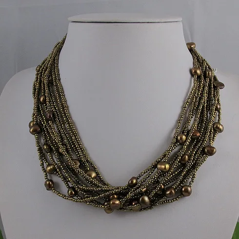 

Unique Pearls jewellery Store 12 rows AA 6-9MM Brown Color Baroque Freshwater Pearl Necklace Bracelet Jewelry Set Magnet Clasp