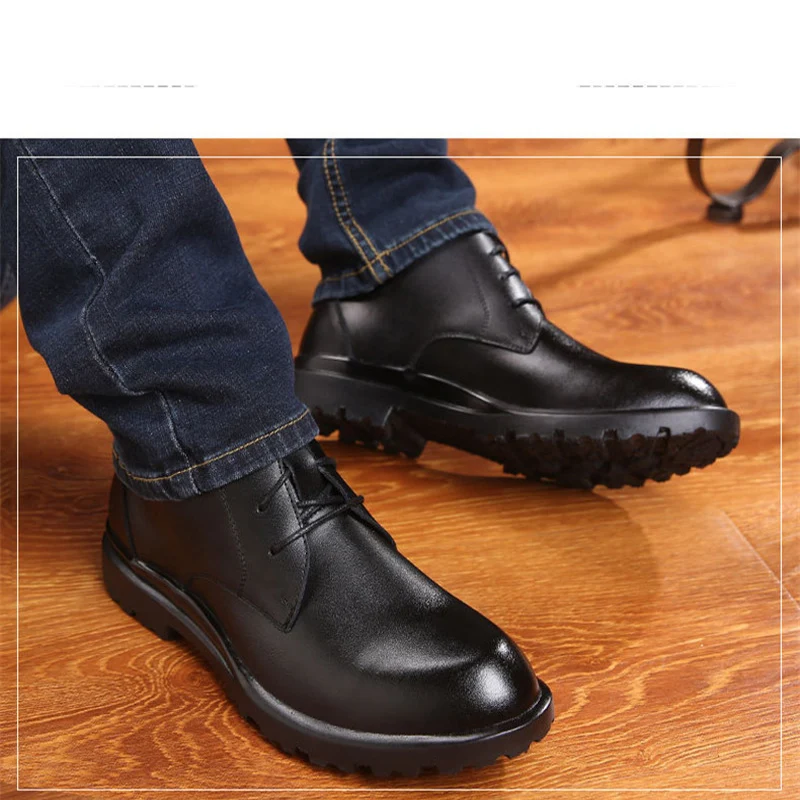 Merkmak Warm Genuine Leather Men Boots Winter Big Size38-49 Ankle Boots Men's Lace Up Comfortable Non-slip Male Fur Snow Boots