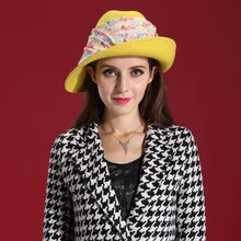 Free Shipping Women Winter Hats Modern Dress Wool Felt Hat Natural 100% Wool Felt Fedora Wide Brim Bowler Hat Cap New Coat