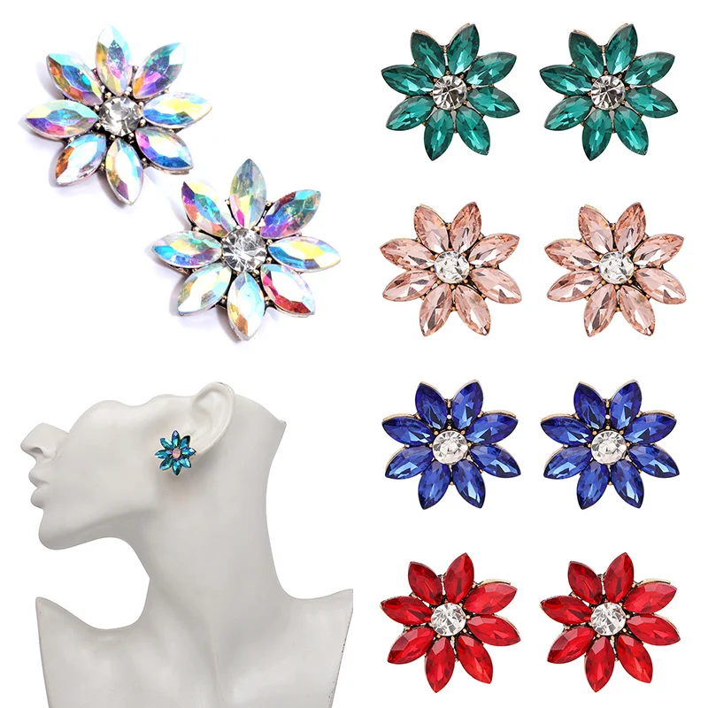 

LNRRABC 1Pair Exquisite High Quality Graceful 14 Colors Crystal Flower Stud Earring Allergy Free Wedding Fashion Jewelry Gift