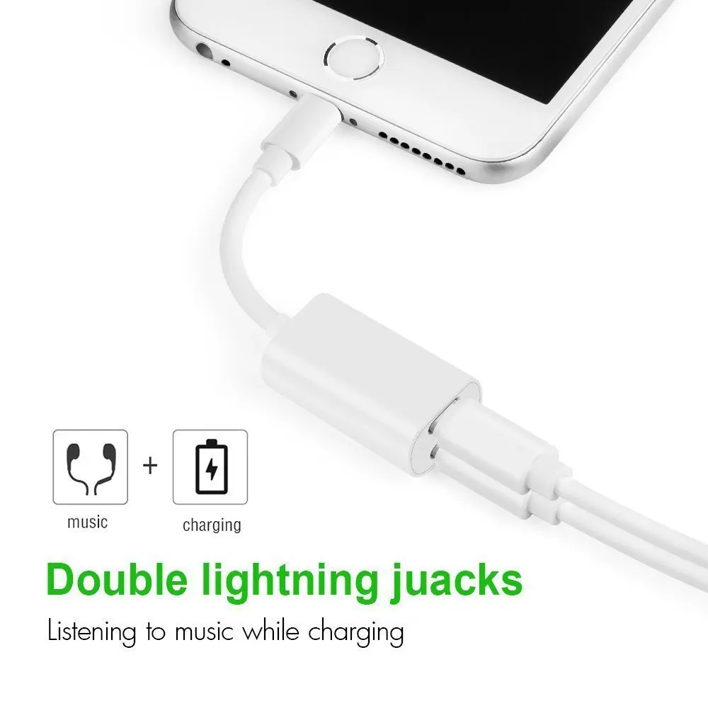 2 в 1 Lightning разъем для наушников аудио + кабель переходник зарядки iPhone X/7 Plus/8/8 Plus/X (iOS