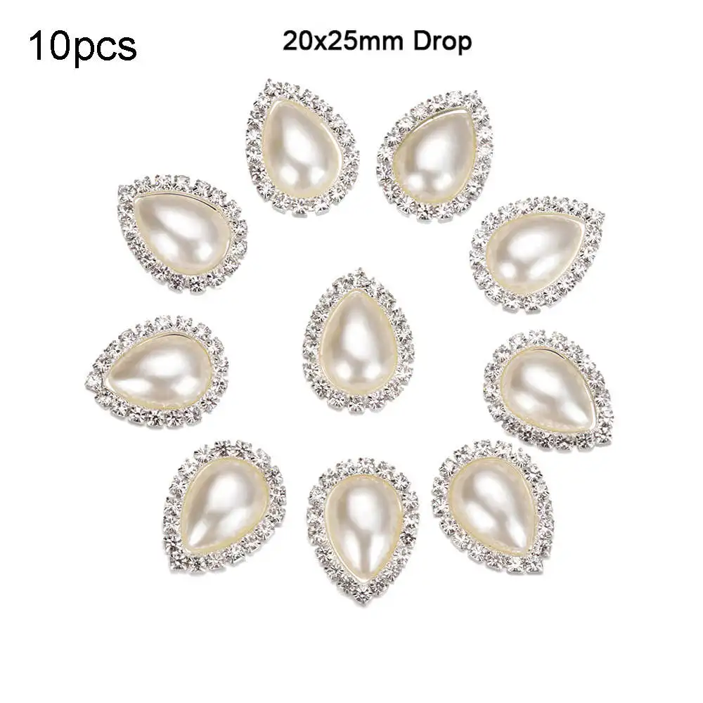 10 шт. жемчужины цвета слоновой кости, стразы, пуговицы, металлическое украшение для свадебных приглашений, кнопка, брелок для волос, цветок, пуговица для скрапбукинга - Цвет: 20x25mm Drop