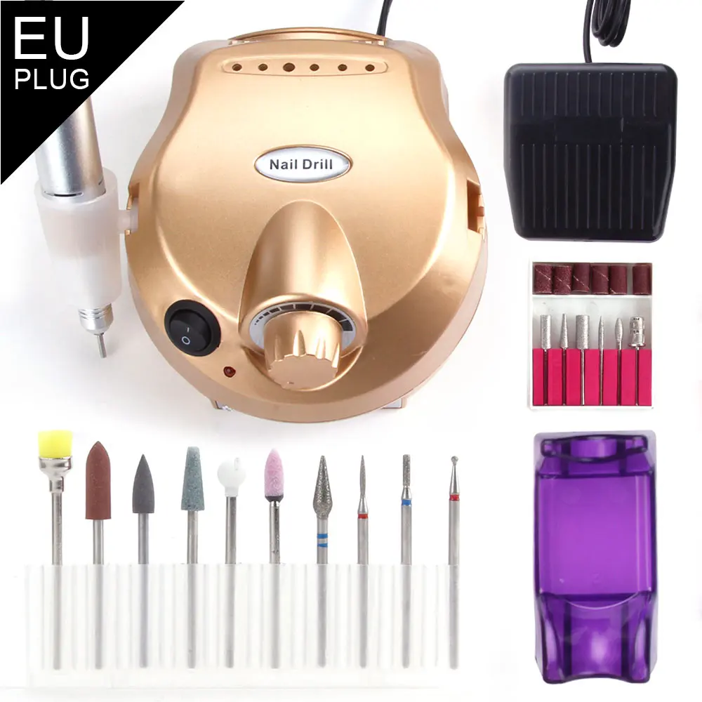 30000RPM Professional Ceramic Manicure Cutter Set Electric Nail Drill Milling Machine Diamond Cutters Manicure Apparatus Tools - Цвет: GD Set 1 EU Plug