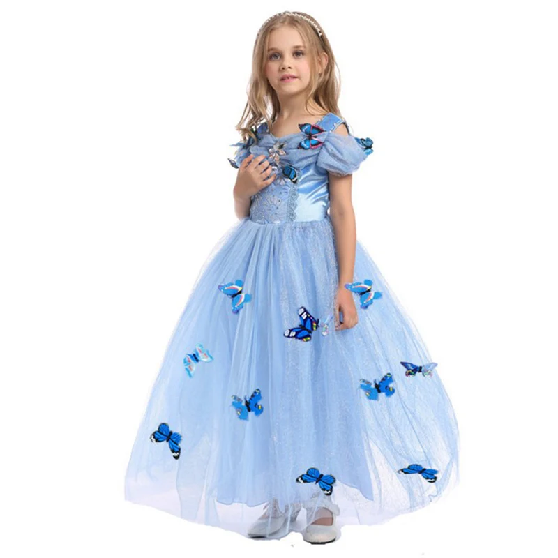 Платье принцессы для девочек; костюм Авроры, Золушки, Белль, Рапунцель, жасмин; платья Спящей красавицы; нарядное детское платье для вечеринки, Хэллоуина - Цвет: 4 Butterfly dress