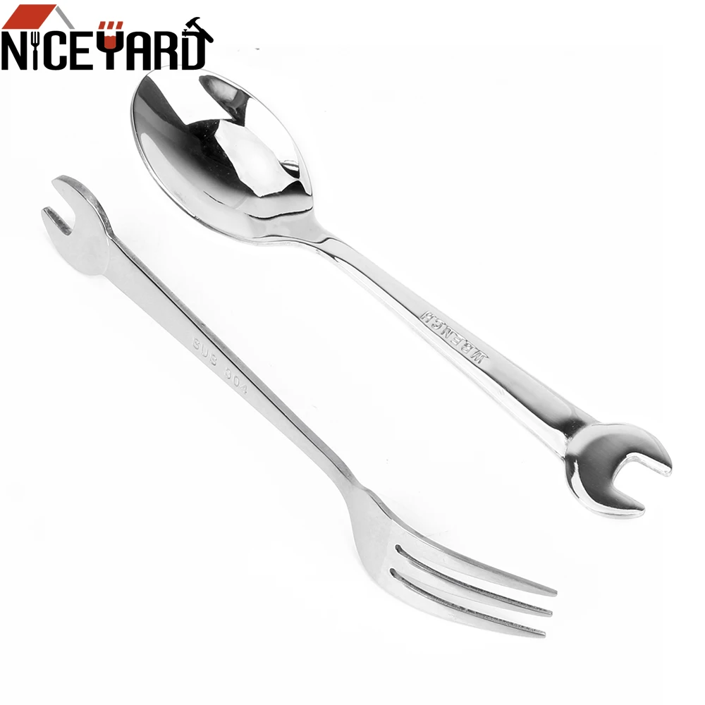 

NICEYARD Spanner Spoon Fork Tableware Stainless Steel Wrench Shape Dinnerware Cooking Accessories Gadgets Kitchen Tools