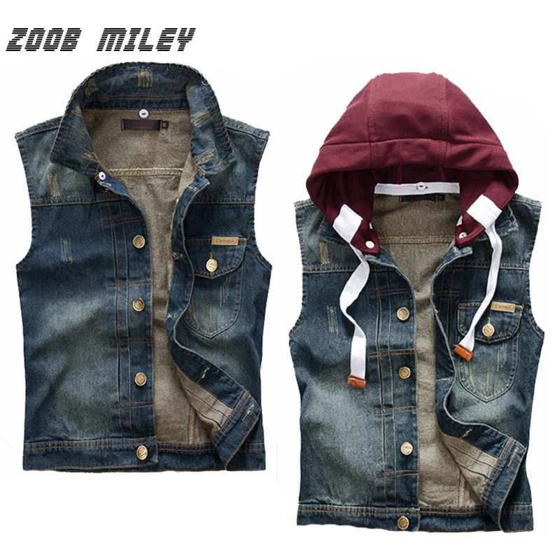 denim vest with hood