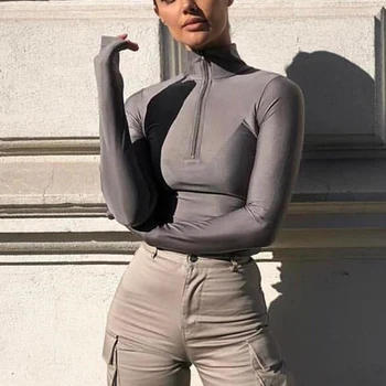 2020 Long Sleeve Zipper High Neck Sexy Bodysuit 1