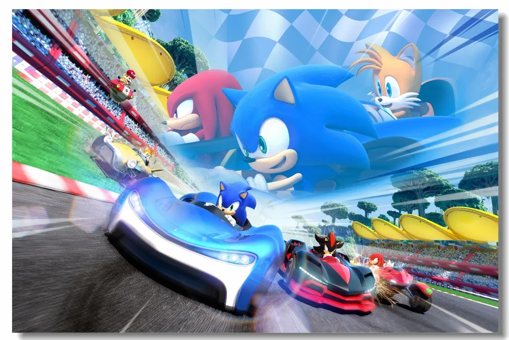 Пользовательские холст настенные картины команда Sonic плакат гонки Super Mario Bros обои