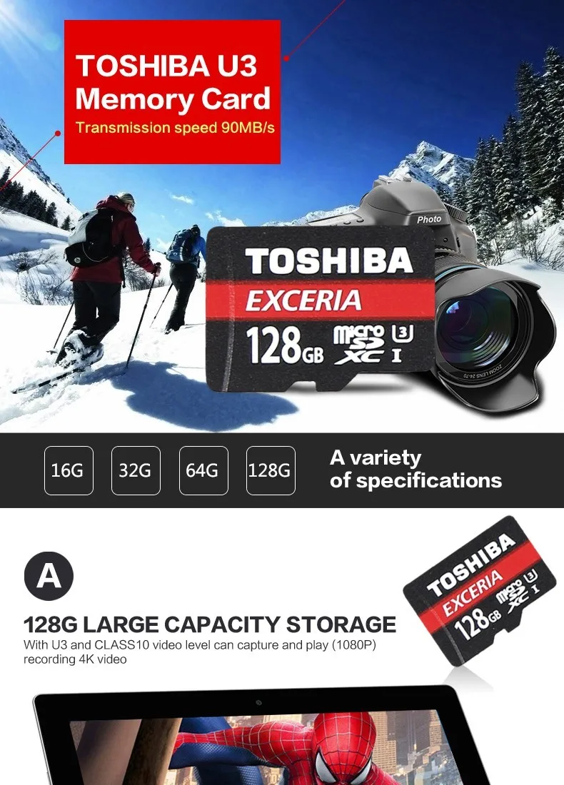 Карта памяти TOSHIBA Micro SD Card 128 GB Class10 UHS-1 SDXC флэш памяти Microsd для смартфонов/Таблица 100 м/с U1 Бесплатная доставка