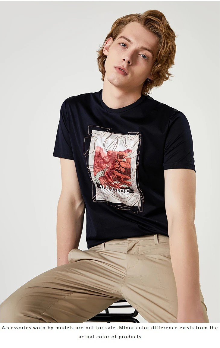 Отборная мужская летняя хлопковая футболка с короткими рукавами и вышивкой | 419301516