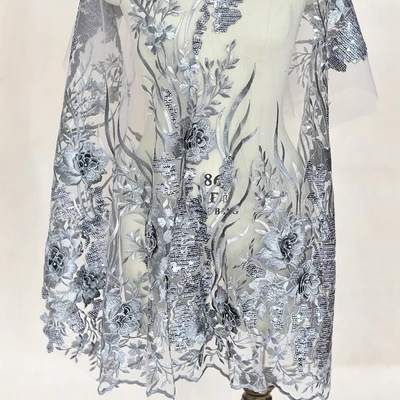 Многоцветная трехмерная расшитая бисером матовая расшитая блестками кружевная ткань для свадебного платья ручной работы аксессуары для рукоделия 1 штука - Цвет: Grey